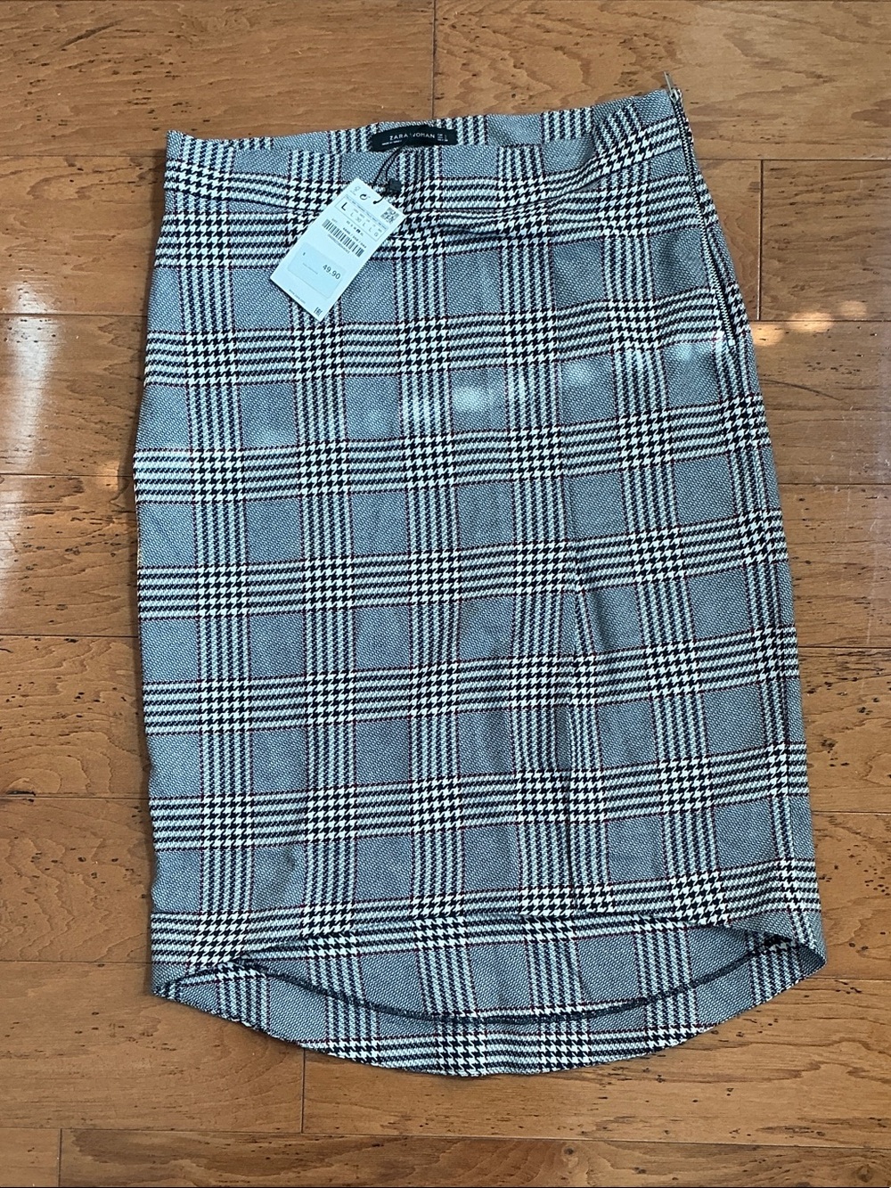 Zara Black and Gray Plaid Pencil Skirt